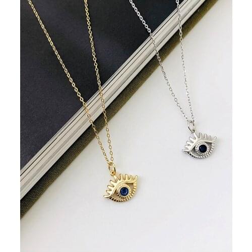 CHUANGU 925 Sterling Silver CZ Zircon Eyelashes Necklace Pendant Silver 925 Clavicle Chain Evil Eye Necklace Jewelry for Women