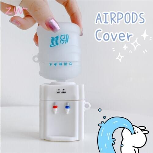 3d water dispenser case for airpods 1 2 pro charging case cute soft silicone shockproof earphone protective cover coke keychain