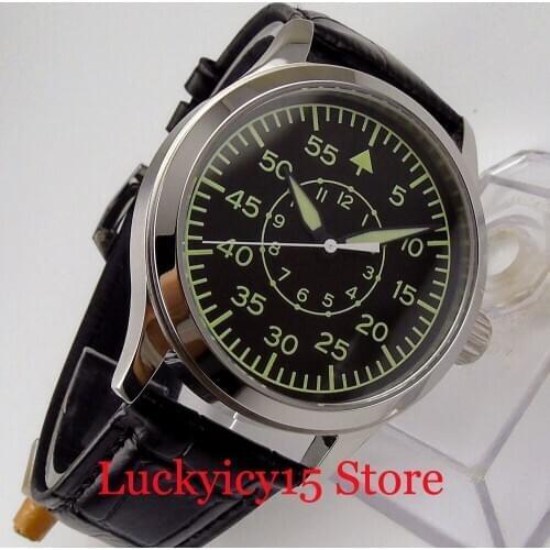 CORGEUT 21 Jewels MIYOTA 8215 Men Watch Mechanical Wristwatch Luminous Marks Glass Back Leather Band Steel Case