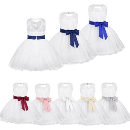 Flower Girls Dresses Baby Girls Dress Bowknot Floral Lace Dress for Baby First 1st Year Birthday Dress Ball Gown Infants Clothes