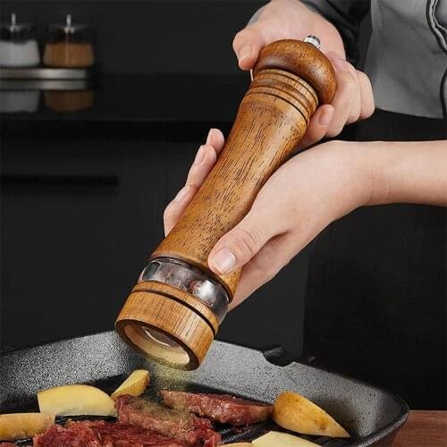 5/8/10 Inch Salt Pepper Mill Solid Wood Spice Grain Grinder With Adjustable Ceramic Grinding Core Household Seasoning Grinders
