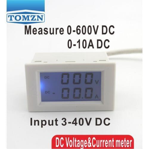 Dual LCD display DC Voltage and current meter voltmeter ammeter range DC 0-600V 0-10A Blue backlight DC 3~40 Input With shunt