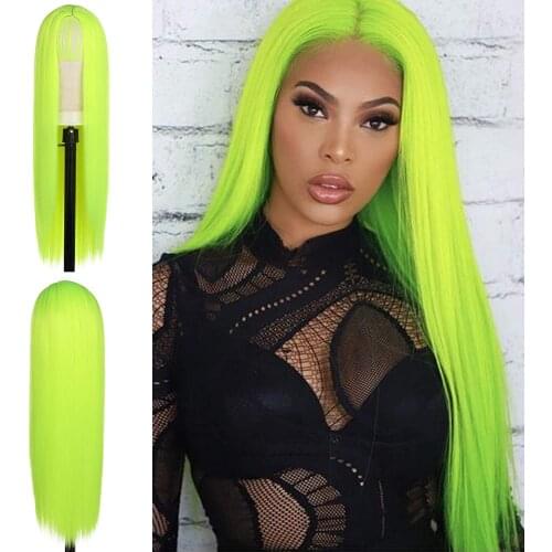 Baicheng Fluorescent Green Wigs for Women Long Wig Hot Green Wig Neon Green Hair Wig Glueless Heat Resistant Fiber Hair