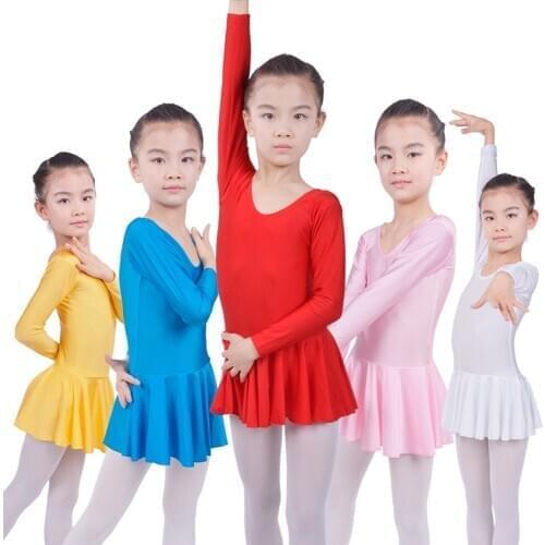 Girls Long Sleeved Gymnastics Leotard Swimsuit Ballet Dancing Dress Kids Spandex Dance Wear Skating Dresses Ballroom Show Outfit