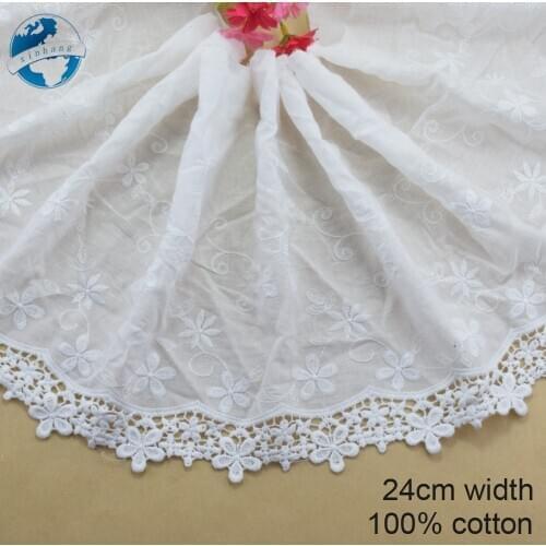 24cm wide 100% Cotton embroid lace sewing ribbon guipure trim wedding decoration DIY dolls colthes Accessories lace edge#4047