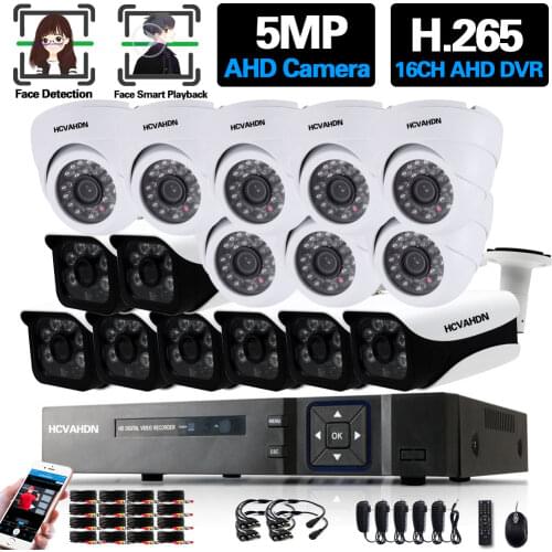 H.265+ 16CH AHD 5mp DVR Kit 16CH CVI TVI DVR HD 5MP 1920P Outdoor Waterproof CCTV Security Camera System Video Surveillance Kit