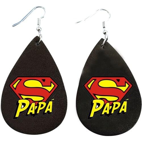Fathers Day Faux Earrings Funny Super Papa Printed Lightweight Earrings Gifts Wholesale