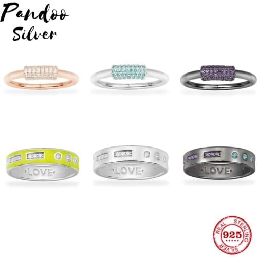 PANDOO Fashion Silver 925 Jewelry Original 1:1 Copy, Link Hoop Ring Couple Rings For Women Jewelry Gift