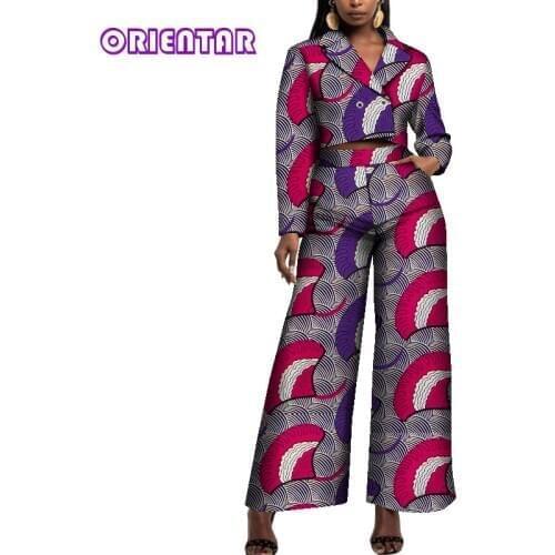 African Pants and Tops Set for Women Fashion Outfits 2021 News Crop Tops Wide Leg Pants Party Office African Clothing WY8669