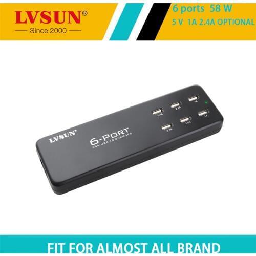 LVSUN 58W 5V 2.4A 6 Port Desktop USB Travel/Wall Charger AC Adapter for samsung galaxy s4 s6 iPod iPad iPhone 6S 6 5S 5
