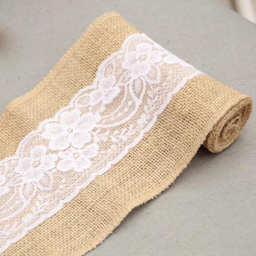 Multi Use Burlap Table Runner Chair Sashes Lace Hessian Jute Burlap Chair Sash Bow for Wedding Party Baby Shower Home Decor