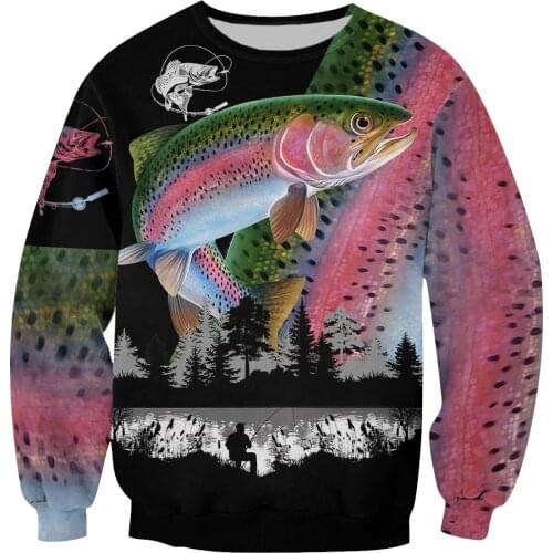 Beautiful Trout Fishing 3D All Over Printed Men Hoodie Autumn and winter Unisex Sweatshirt Zip Pullover Casual Streetwear KJ447