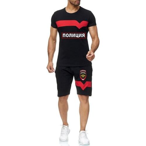 2021Men Russian The Police Letter Print Sweatshirt Top Pants Short sleeve shorts suit Sets High street Fashion Harajuku clothing