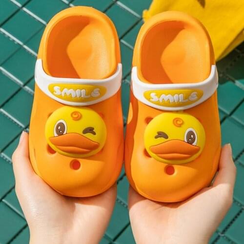 New Kids Mules Clogs Summer Baby Boys Girls Croc Sandals Flat Heel Cartoon Duck Dinosaur Slippers Children Beach Garden Shoes