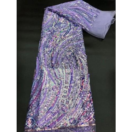 Latest Purple Sequins Laces Fabrics 2021 High Quality African Tulle Mesh Lace Fabric For Dress 5 Yards/Lot