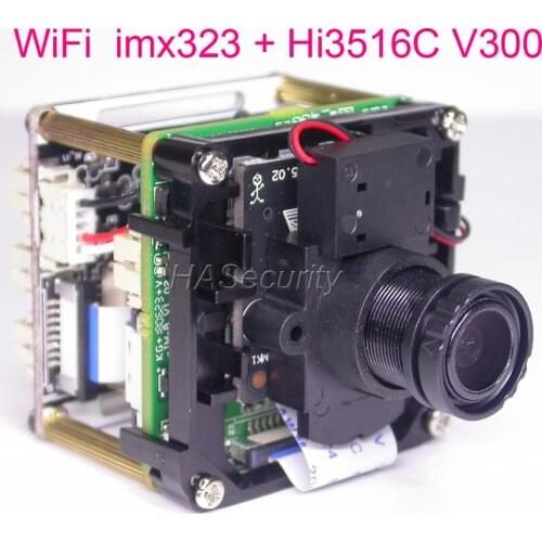 WiFi H.265 / H.264 1/2.9" Sony IMX323 CMOS + Hi3516C V300 CCTV IP camera PCB board module + M12 LENs + FPC Antenna