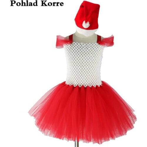 Red Girls Christmas Santa Tutu Dress With Hat Kids New Year Xmas Party Dresses Santa Claus Costume Children Girls Clothes XX047