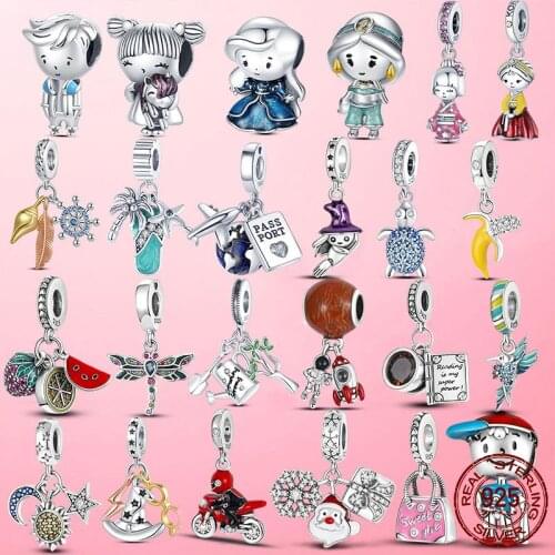 Authentic 925 Sterling Silver Boy & Girl Turtle Shark Dangle Charm Beads fit Original Pandora Bracelet Silver Jewelry Gift