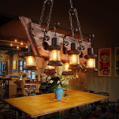 Retro Solid Wood Hanging chandelier LOFT Bar Vintage Industrial Old Boat wooden Suspension indoor Decor Lighting Luminaire