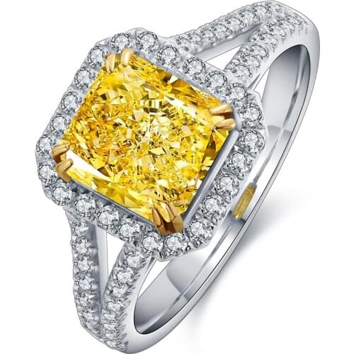 Pormiana New 9k Real White Gold 2Carat Simulated Yellow Diamond Engagment Ring Women Gift