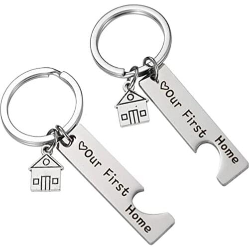 2Pcs 2021 Simple Keychain Our First Home Key Holder Bag Unisex Letter Color Zinc Alloy Key Chain Pendant Accessories Porte Clef