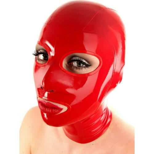 Sexy Red Latex Hood Mask Tight Cosplay Open Eyes Mouth Party Club with Back Zip