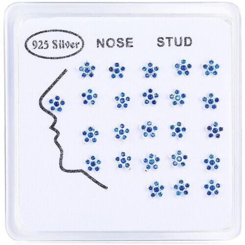 925 Sterling silver clear cz zircon flower Nose Studs Fashion kyanite Body Jewelry for Women Girl Nose Piercing party 24pcs/pack