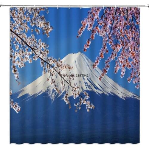 Flowers Shower Curtains Japan Mount Fuji Scenery 3d Bathroom Curtains Waterproof With Hooks Decoration Printing Washable Screen