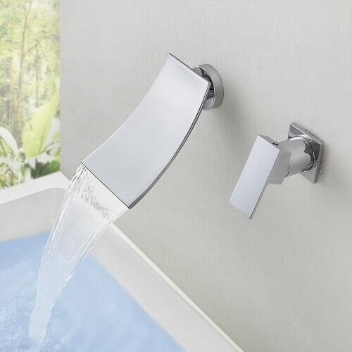 Wall Mounted Brass Waterfall Faucet Basin Mixer Bathroom Taps Rubinetti Bagno Cascata Torneira Para Banheiro
