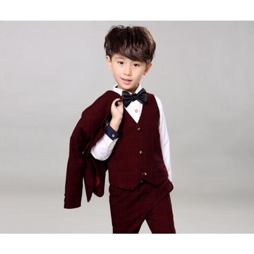 2019 Formal Boys Suits for Weddings Cotton Plaid Blazer+Vest+Pants children Clothing Sets Children Formal Suits 3 pcs
