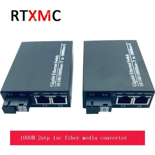 1.25G 2 RJ45 2 utp port fiber Media Converter 10/100/1000M single fiber single mode sc connector with power adapter new module