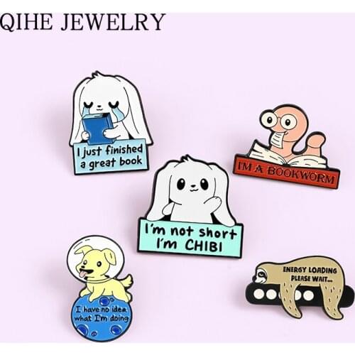 Funny Quotes Animal Enamel Pin Fox Dog Sloth Brooches for Women Cute Lapel Pin Backpacks Badge Cartoon Jewelry Gift Wholesale