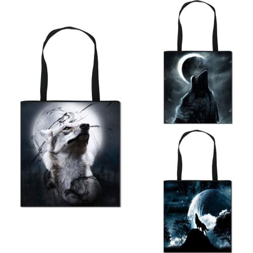 Howling Wolf Moon Tote Bags Women Handbag Girls Shoulder Bag for Travel Ladies Totes Beach Shopping Bag