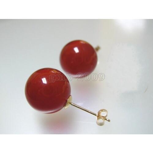 10mm Natural Red Natural jade womens fine jewelry Stud Earrings