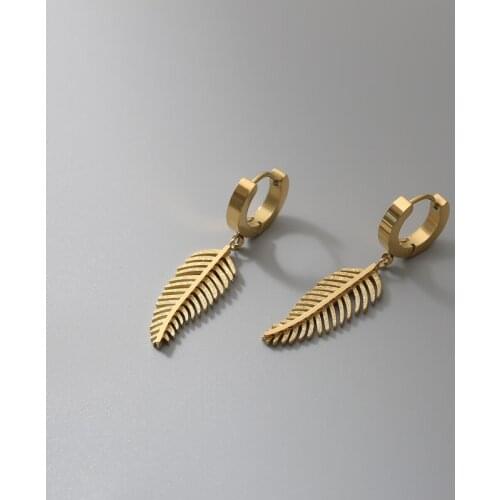 2021 Vintage Women Jewelry Stainless Steel Leaf Pendant Gold Hoop Earrings for Wedding Gifts Girls Hypoallergenic Tarnish Free