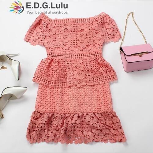 Pink summer short mini dress 2018 lace shoulder strapless ruffled bodycorn women white sexy womens clothing streetwear