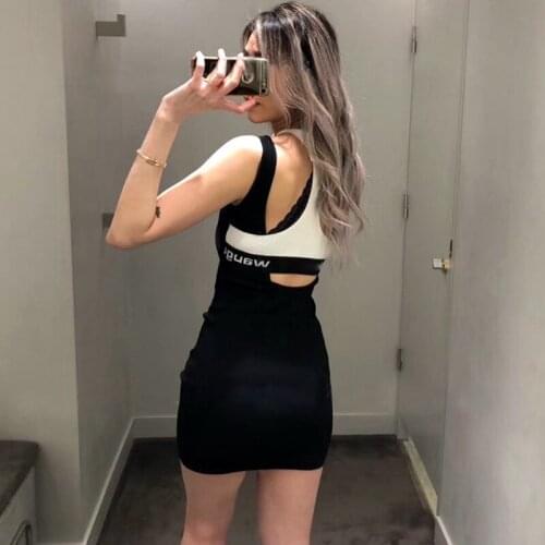 20282 new aw King home fake two piece splicing top womens knitted dress slim back color matching skirt