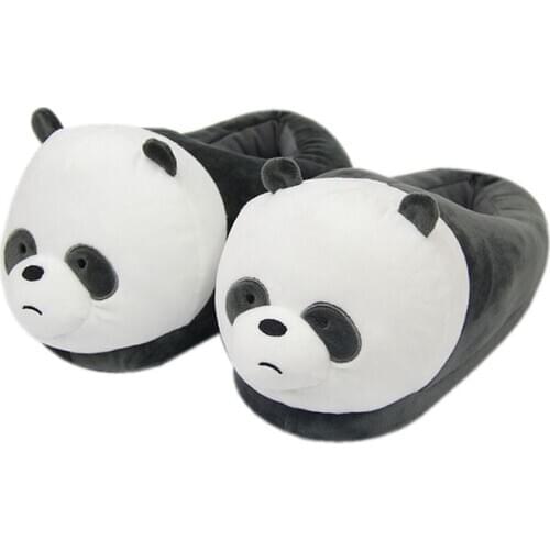 Winter New Women Cotton Slippers Fashion Cartoon Pandas Warm Plush Slides Shoes Couples Lover Home Indoor Furry Sandals
