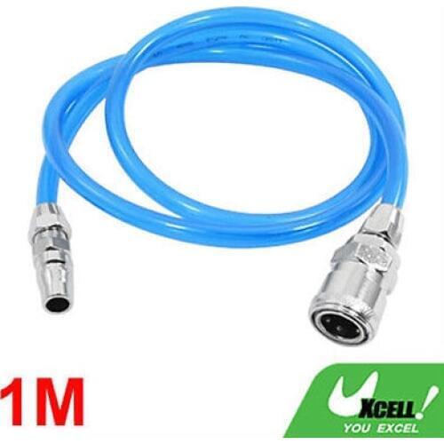 1/2" Quick Connector 8x5mm Air Compressor PU Tube Hose Pipe Clear Blue 1Meter