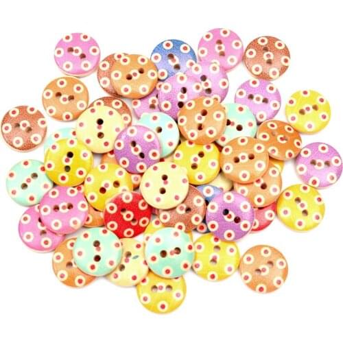 100pcs 15mm Mixed Wooden Round Buttons For Clothing Needlework Scrapbooking Wood Botones Decorative Crafts Diy Accessories