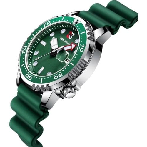 2021 BEN NEVIS Fashion Mens Watches Top Luxury Brand Green Silicone Strap 30m Waterproof Quartz Watch Men Army Military Date
