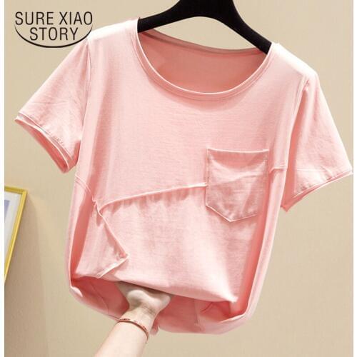 2021 Solid Short Sleeve Pullover Shirt Women Tops Korean Style Summer Clothes Vintage Loose Cotton Women Blouse Blusas 9480