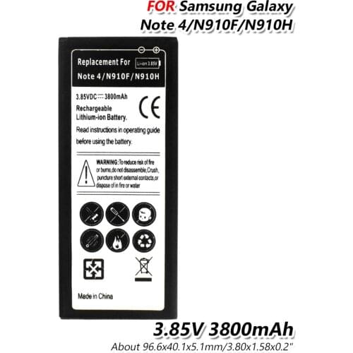 3.85V 3800mAh Lithium Battery for Samsung Galaxy Note 4 NOTE4 N910F N910C N910A Rechargeable Phone Battery Accumulator Bateria