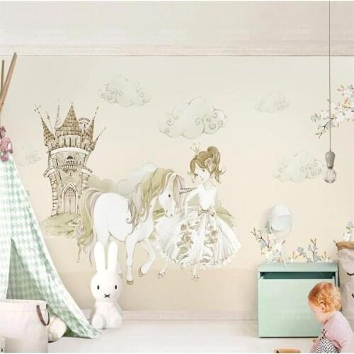 Milofi custom 3D wallpaper mural little princess and unicorn castle fairytale background mural living room bedroom decoration pa