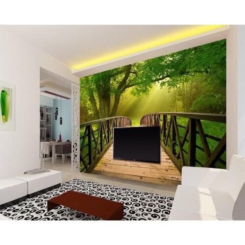 Beibehang Wooden bridge forest landscape 3d TV backdrop home decoration wallpaper living room bedroom murals photo 3d wallpaper