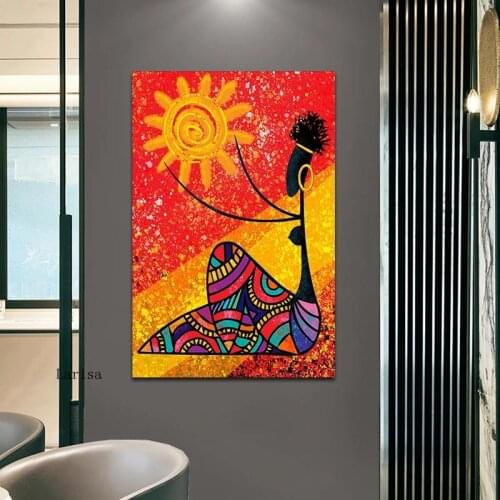 Abstract Poster African Women Wall Art Canvas Painting Cuadros Colorful Artwork Printed Pictures for Living Room Home Decor