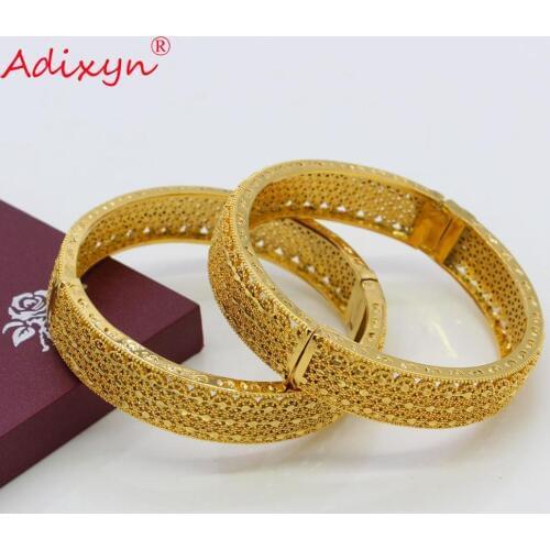 Adixyn 2pcs Ethiopian Jewelry Gold Color Cuff Bracelet&Bangles for Women/Men bride wedding Jewelry Gifts N080816