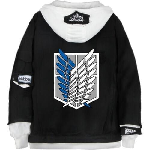 Anime Cosplay Attacking Giant Jacket Coat Costume Adult Sweater Fake Two Button Denim Unisex Anime Cosplay Jackets Coat