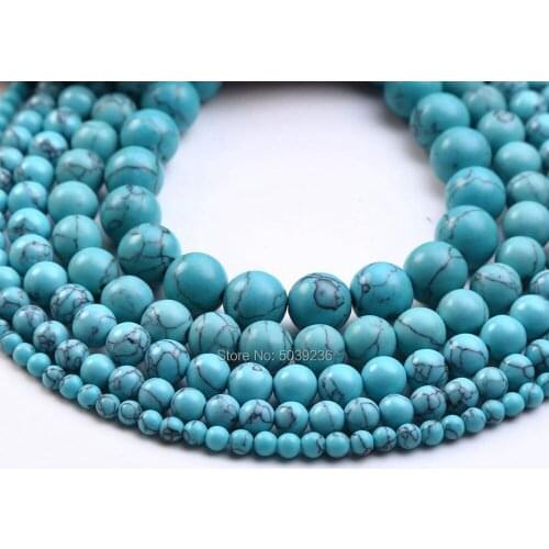Bulk Wholesale Lake Blue Turquoises Natural Stone Loose Beads for Jewelry Making Necklace Bracelet DIY 4-12mm