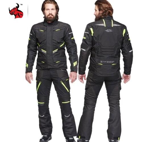 Black Motorcycle Jacket Waterproof Wear-resistantMotocross Jacket+Pants Riding Racing Suit With Removeable Linner